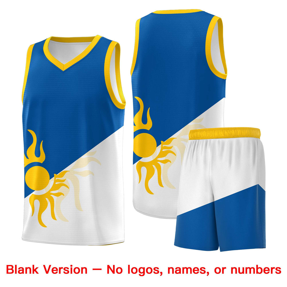 Custom Youth Basketball Jerseys - Royal White Radiant Sun Design Two Tone Uniforms