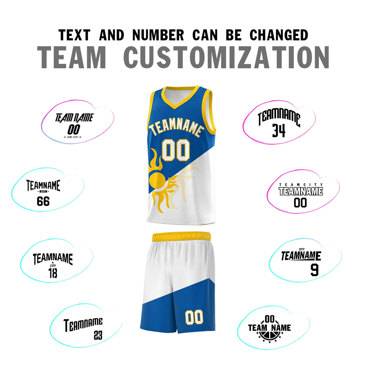 Custom Youth Basketball Jerseys - Royal White Radiant Sun Design Two Tone Uniforms