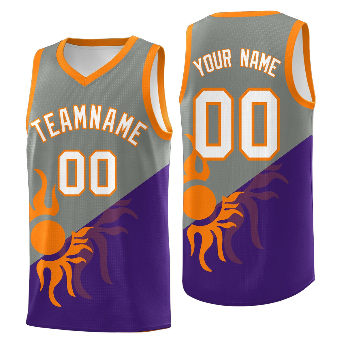 Custom Youth Basketball Jerseys - Gray Purple Sunburst Design Two Tone Uniforms