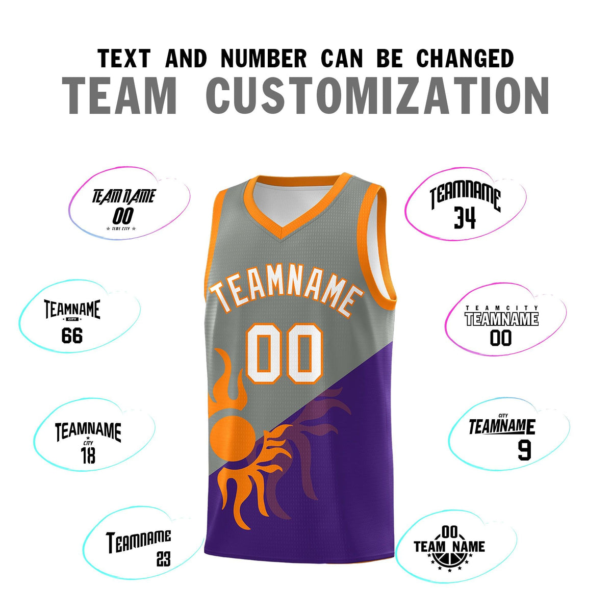 Custom Youth Basketball Jerseys - Gray Purple Sunburst Design Two Tone Uniforms