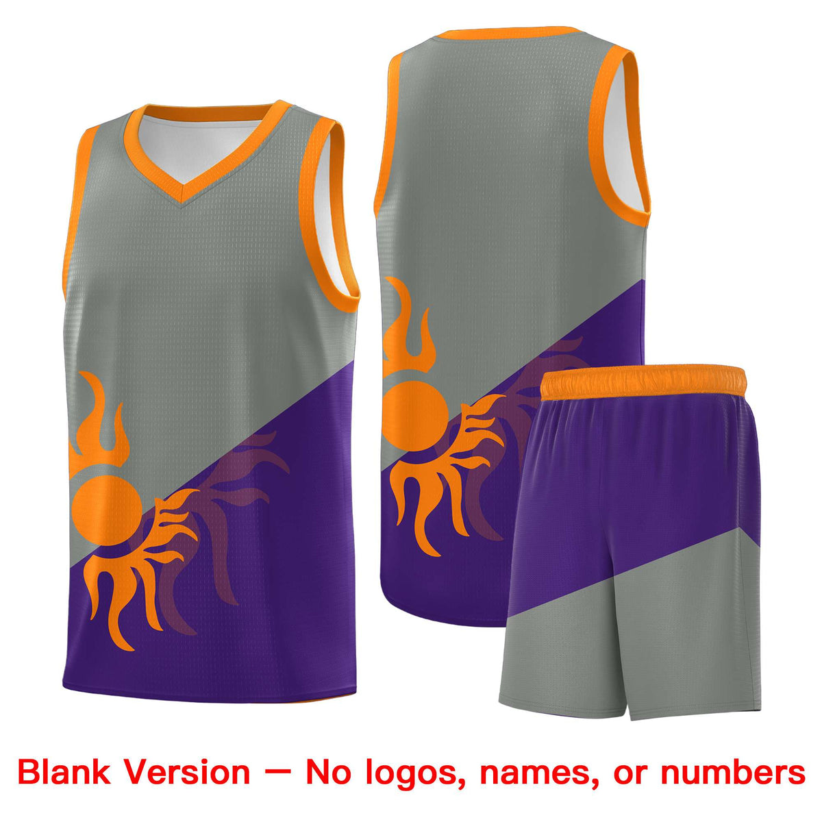 Custom Youth Basketball Jerseys - Gray Purple Sunburst Design Two Tone Uniforms