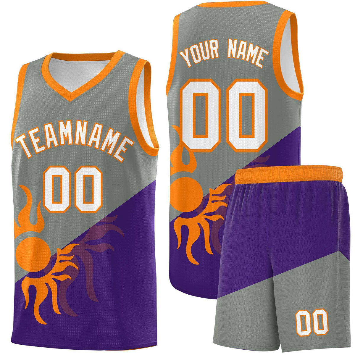Custom Youth Basketball Jerseys - Gray Purple Sunburst Design Two Tone Uniforms