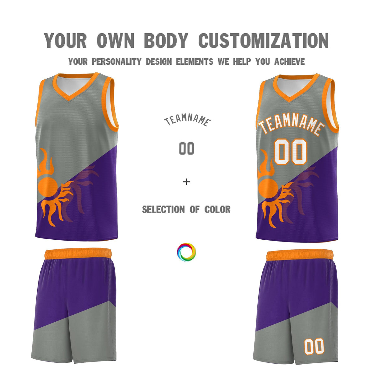Custom Youth Basketball Jerseys - Gray Purple Sunburst Design Two Tone Uniforms