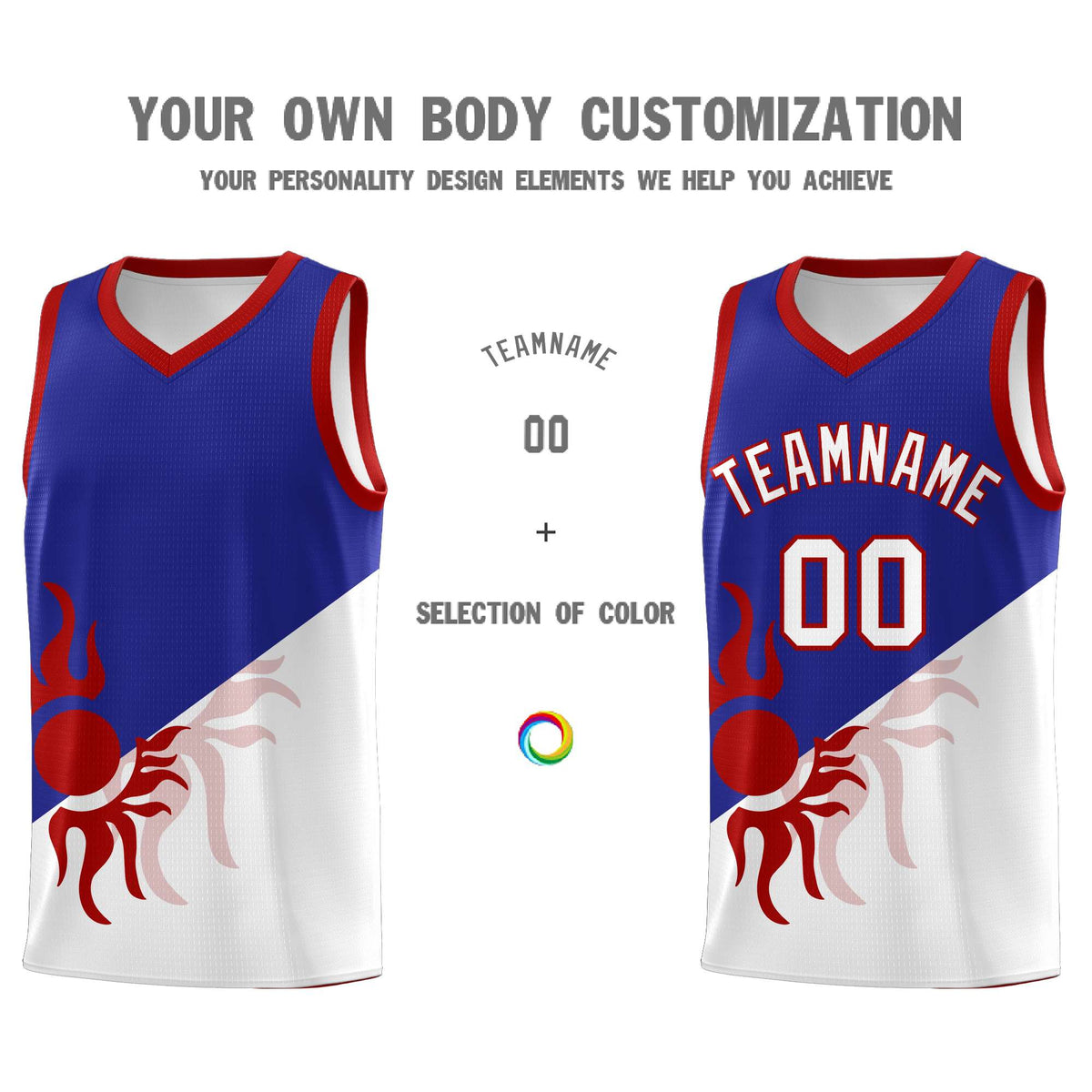 Custom Youth Basketball Jerseys - Royal White Radiant Sun Design Two Tone Uniforms