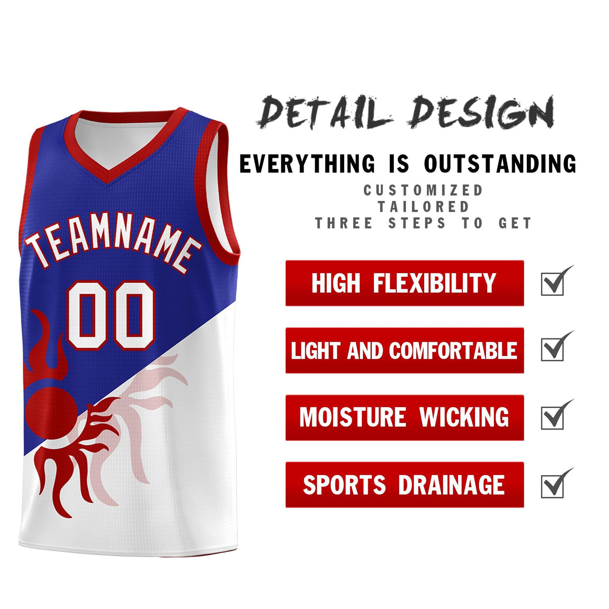 Custom Youth Basketball Jerseys - Royal White Radiant Sun Design Two Tone Uniforms