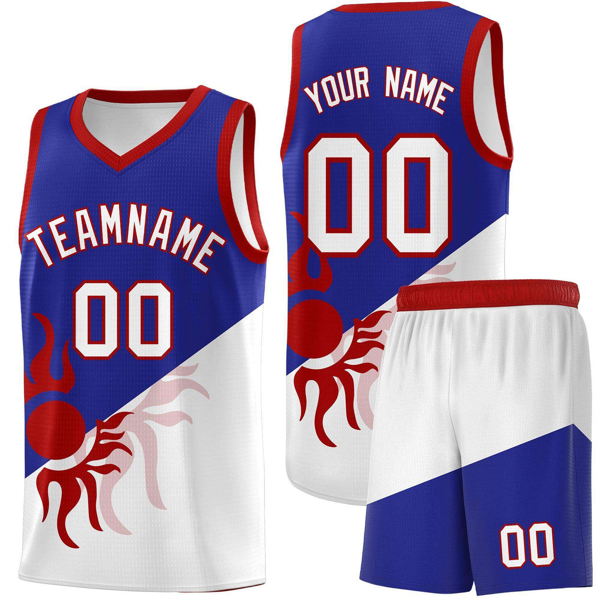 Custom Youth Basketball Jerseys - Royal White Radiant Sun Design Two Tone Uniforms