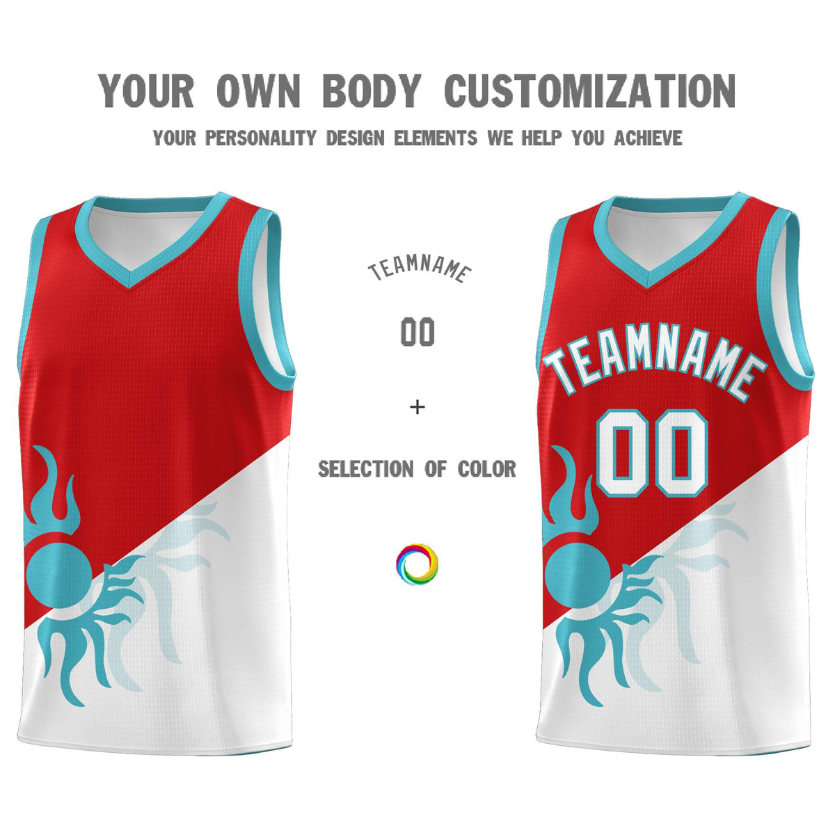 Custom Youth Basketball Jerseys - Red White Radiant Sun Design Two Tone Uniforms