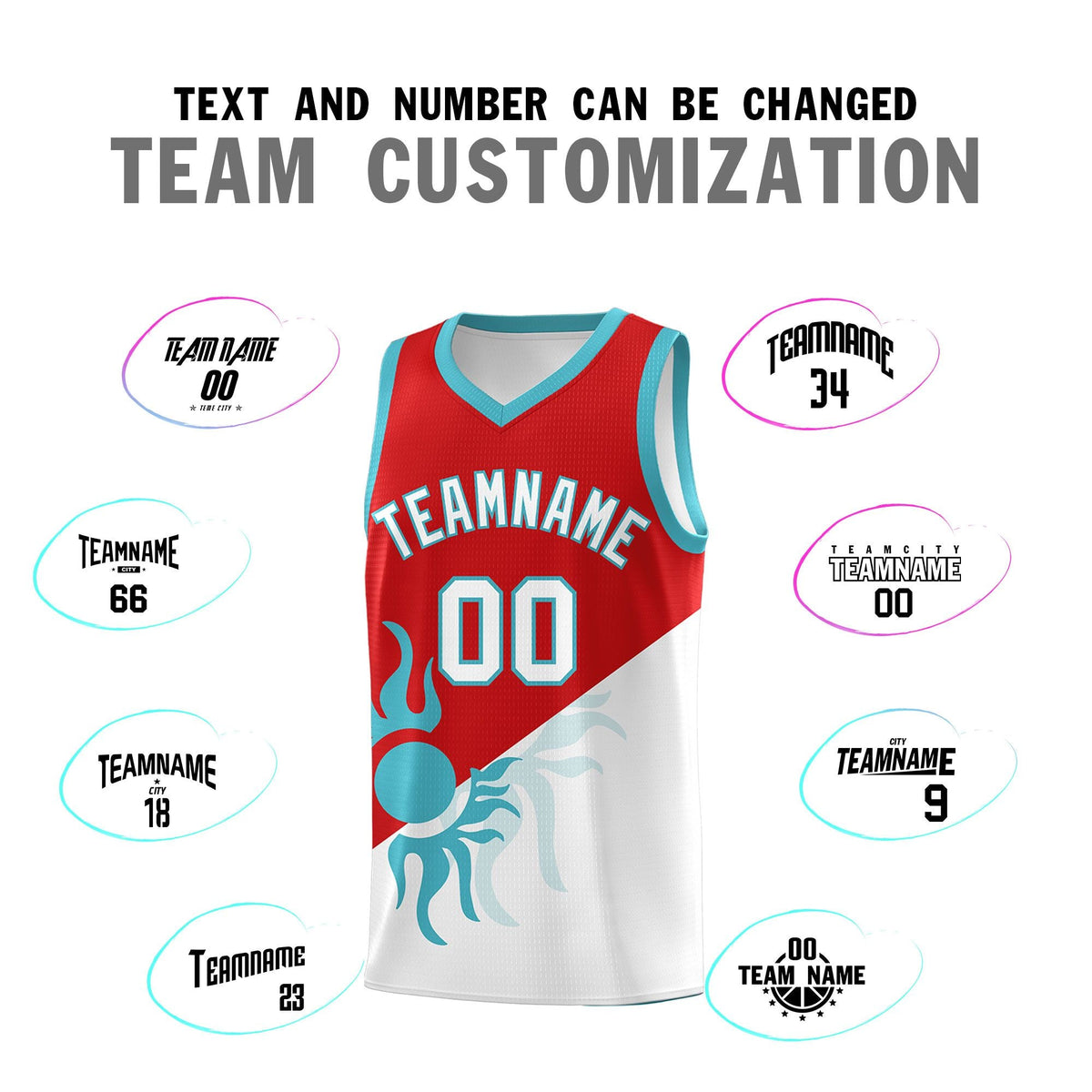Custom Youth Basketball Jerseys - Red White Radiant Sun Design Two Tone Uniforms