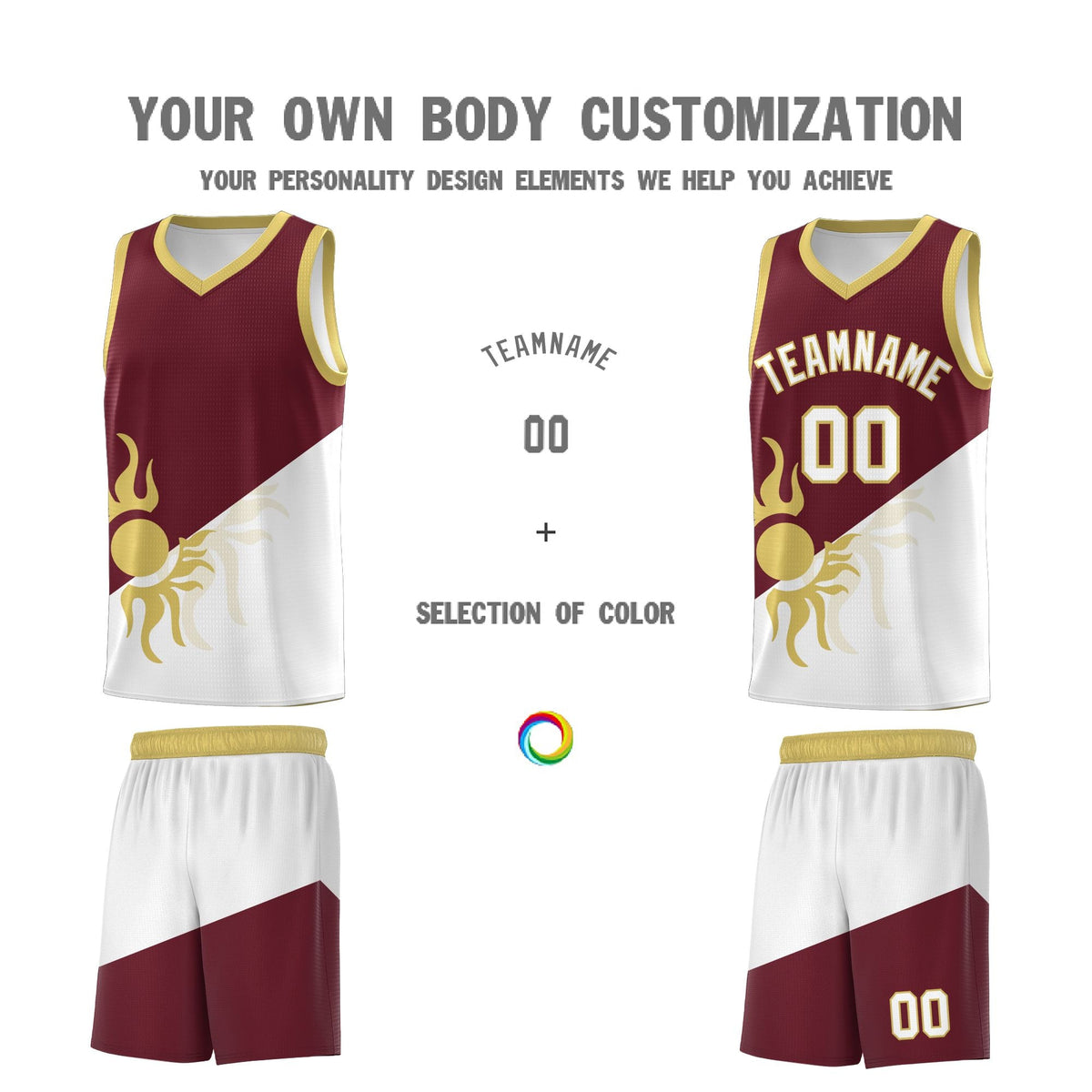Custom Youth Basketball Jerseys - Burgundy White Sunburst Design Two Tone Uniforms