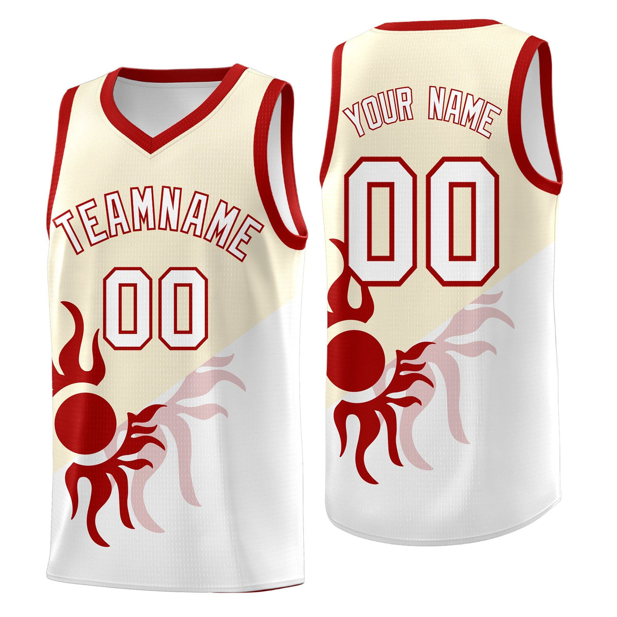 Custom Youth Basketball Jerseys - Cream White Radiant Sun Design Two Tone Uniforms