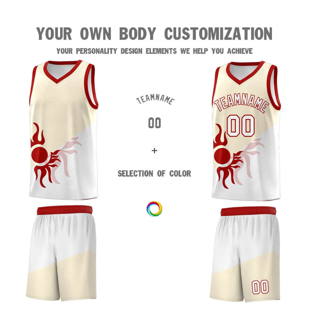 Custom Youth Basketball Jerseys - Cream White Radiant Sun Design Two Tone Uniforms