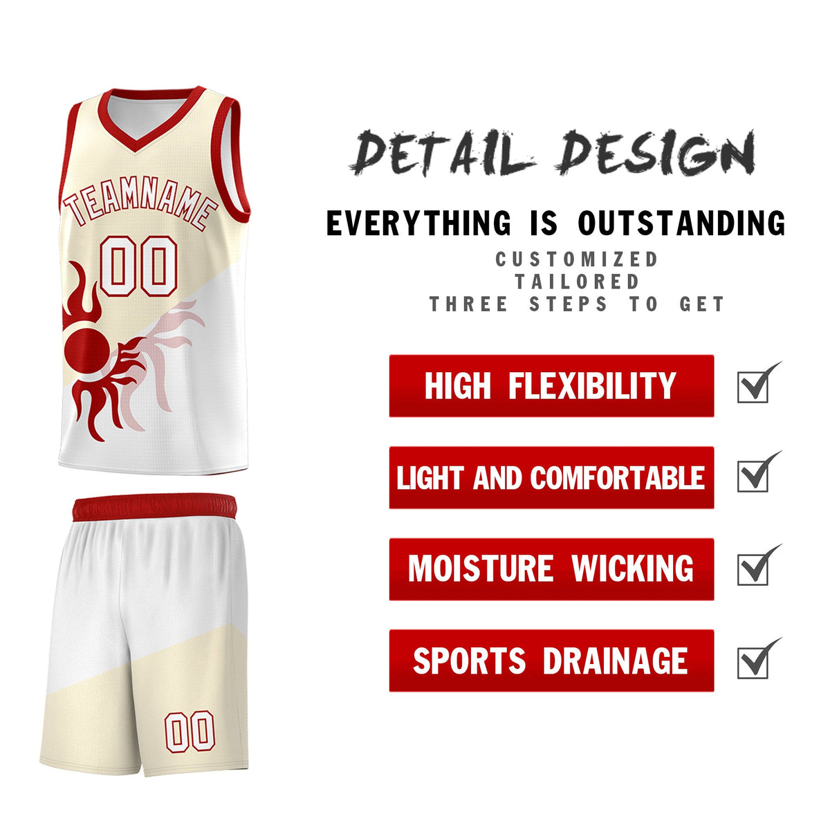Custom Youth Basketball Jerseys - Cream White Radiant Sun Design Two Tone Uniforms