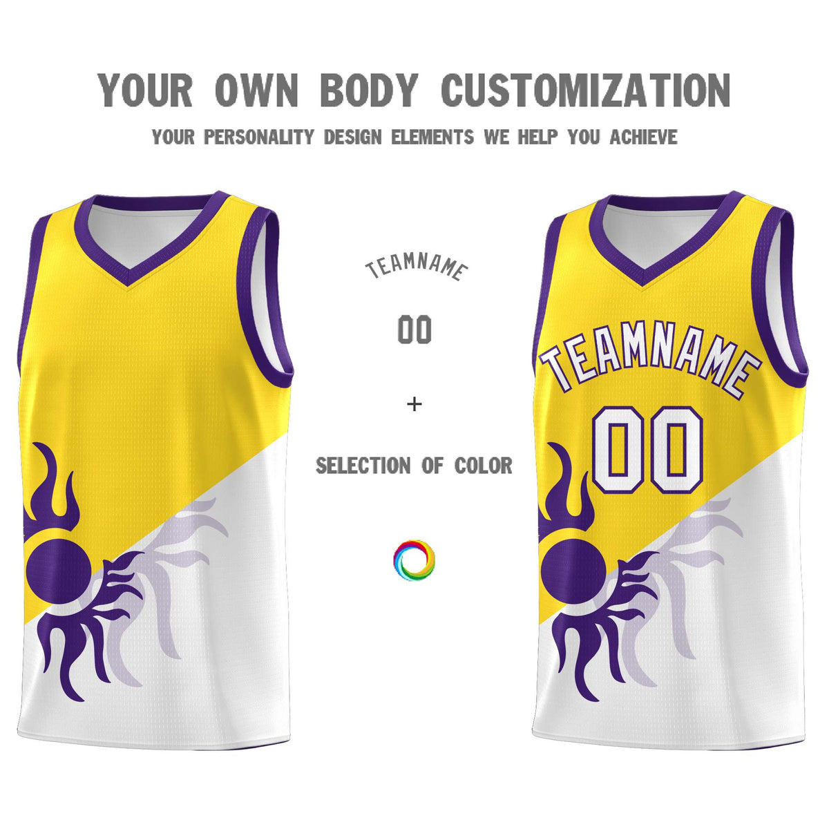 Custom Youth Basketball Jerseys - Gold White Radiant Sun Design Two Tone Uniforms