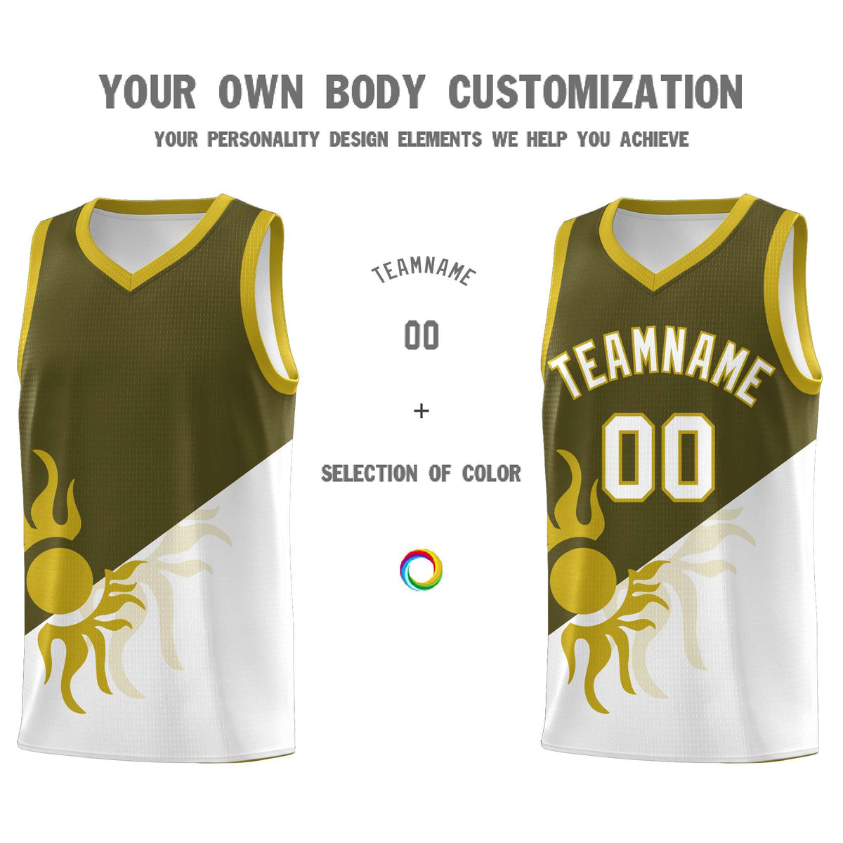 Custom Youth Basketball Jerseys - Olive White Sunburst Design Two Tone Uniforms