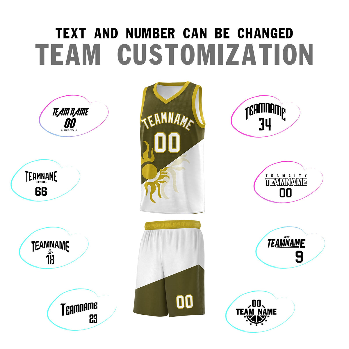 Custom Youth Basketball Jerseys - Olive White Sunburst Design Two Tone Uniforms