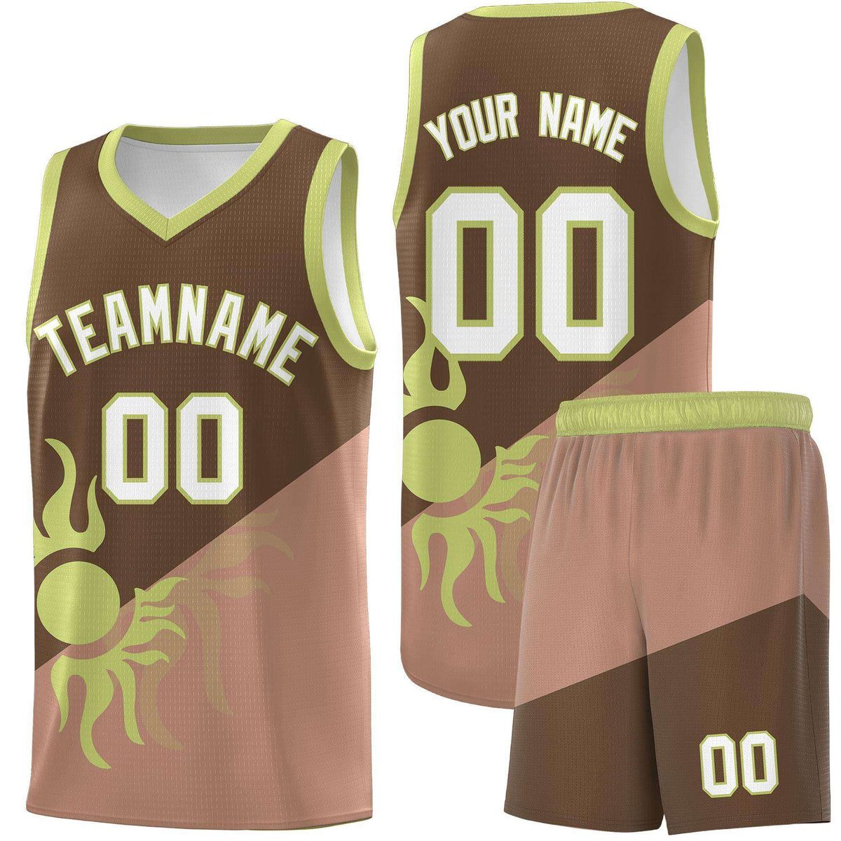 Custom Youth Basketball Jerseys - Coffee Light Brown Radiant Sun Design Two Tone Uniforms