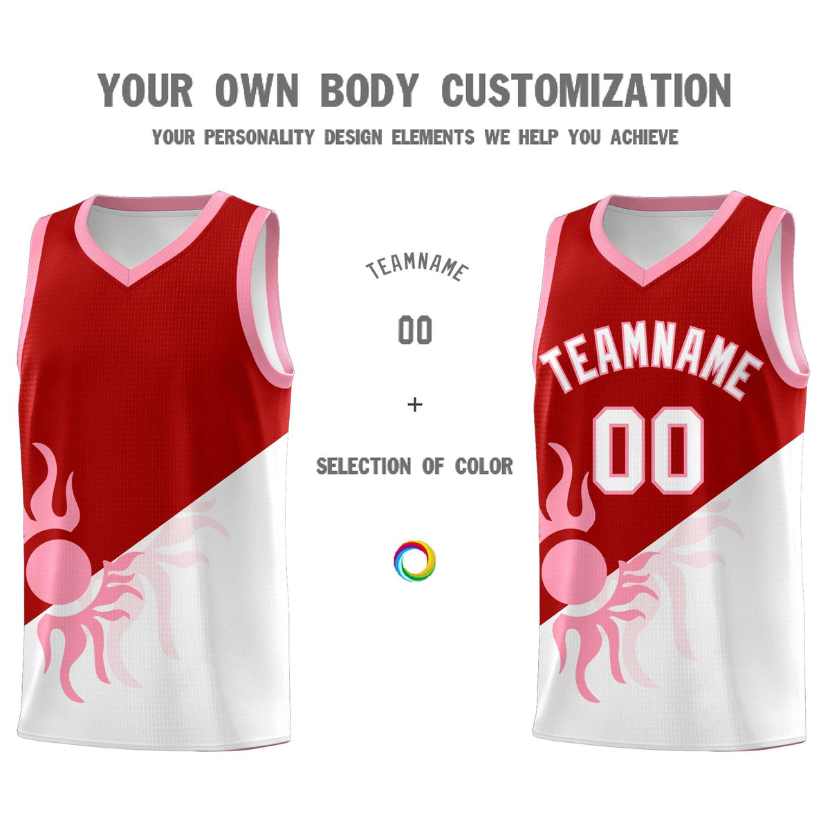 Custom Youth Basketball Jerseys - Red White Sunburst Design Two Tone Uniforms
