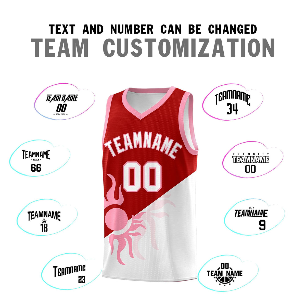 Custom Youth Basketball Jerseys - Red White Sunburst Design Two Tone Uniforms