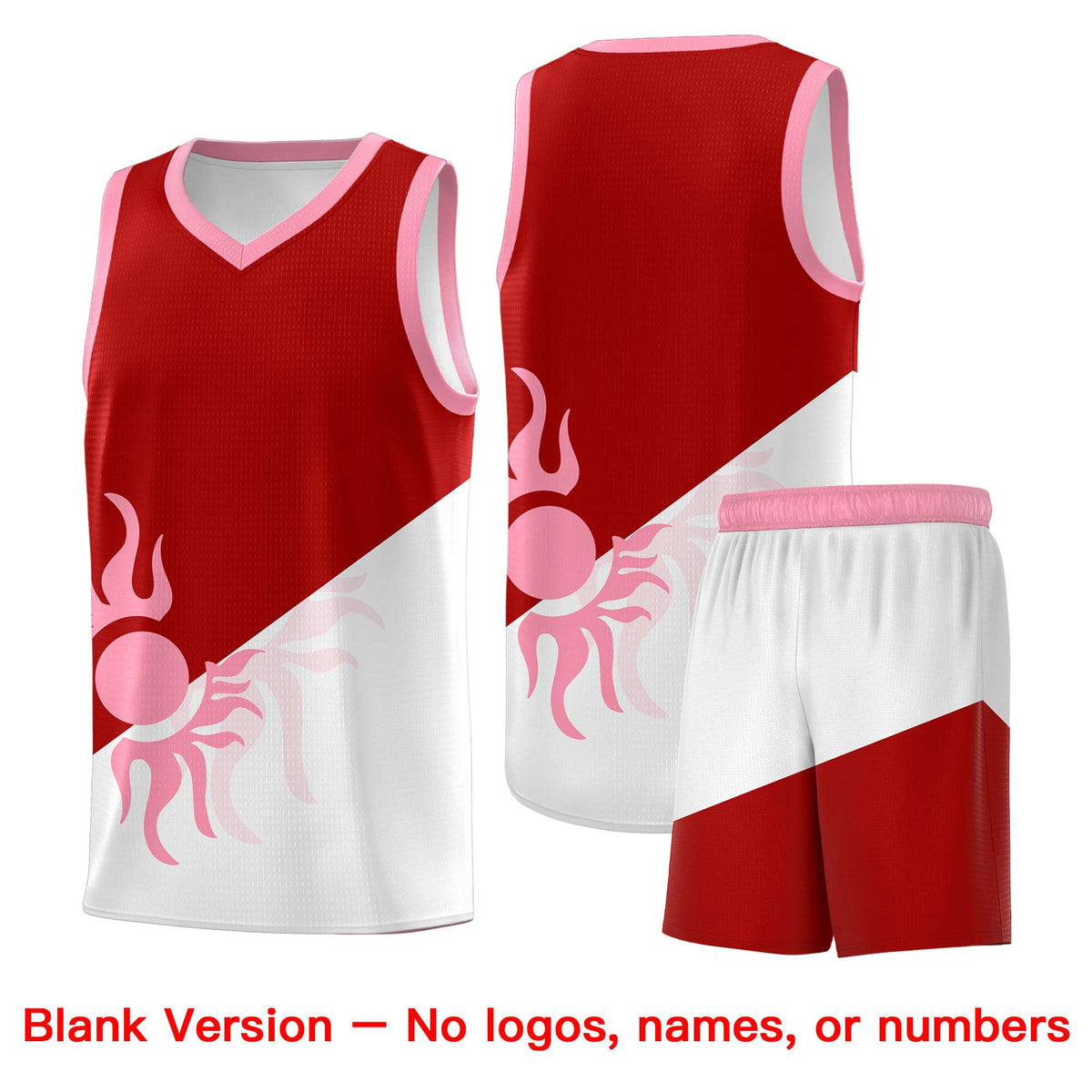 Custom Youth Basketball Jerseys - Red White Sunburst Design Two Tone Uniforms