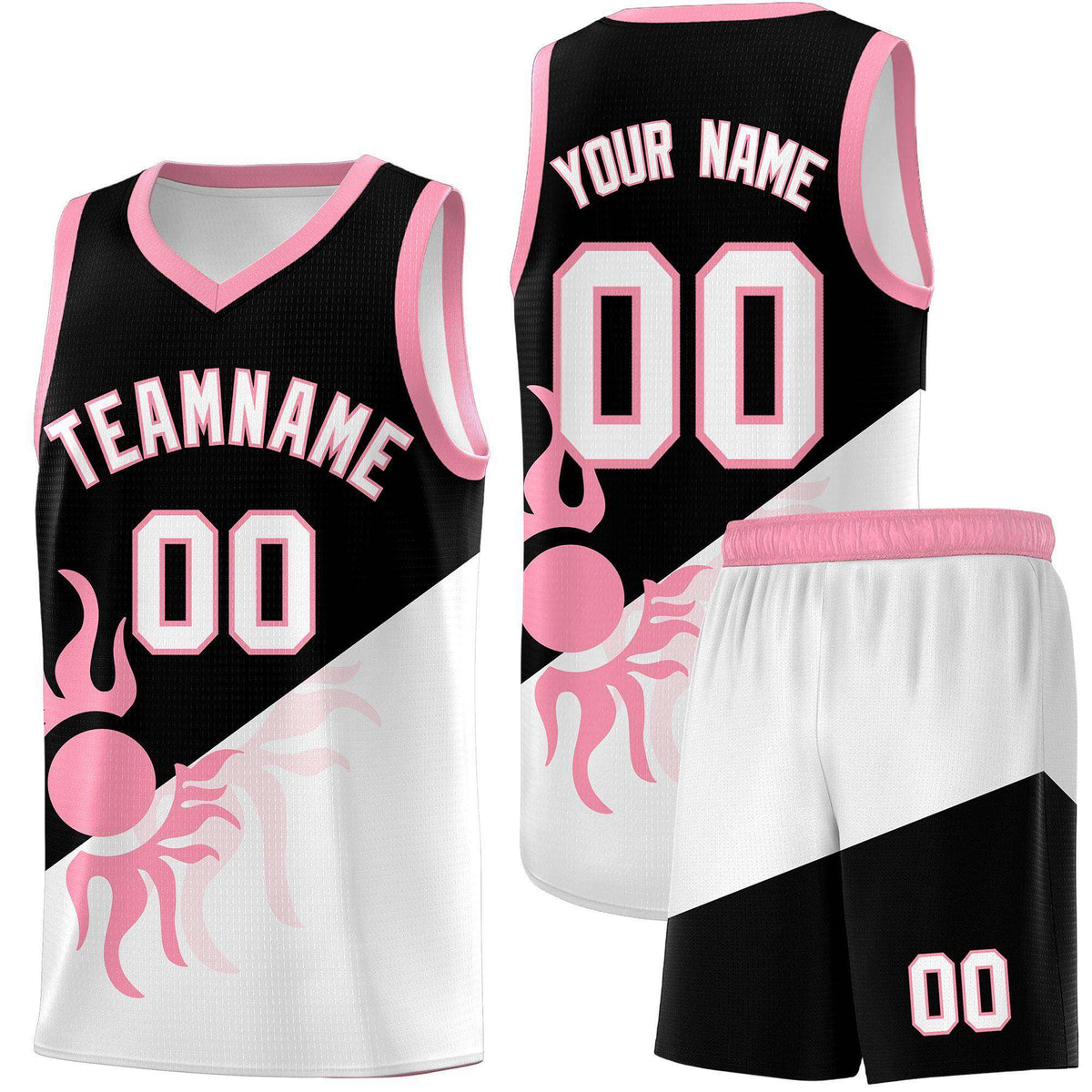 Custom Youth Basketball Jerseys - Black White Sunburst Design Two Tone Uniforms