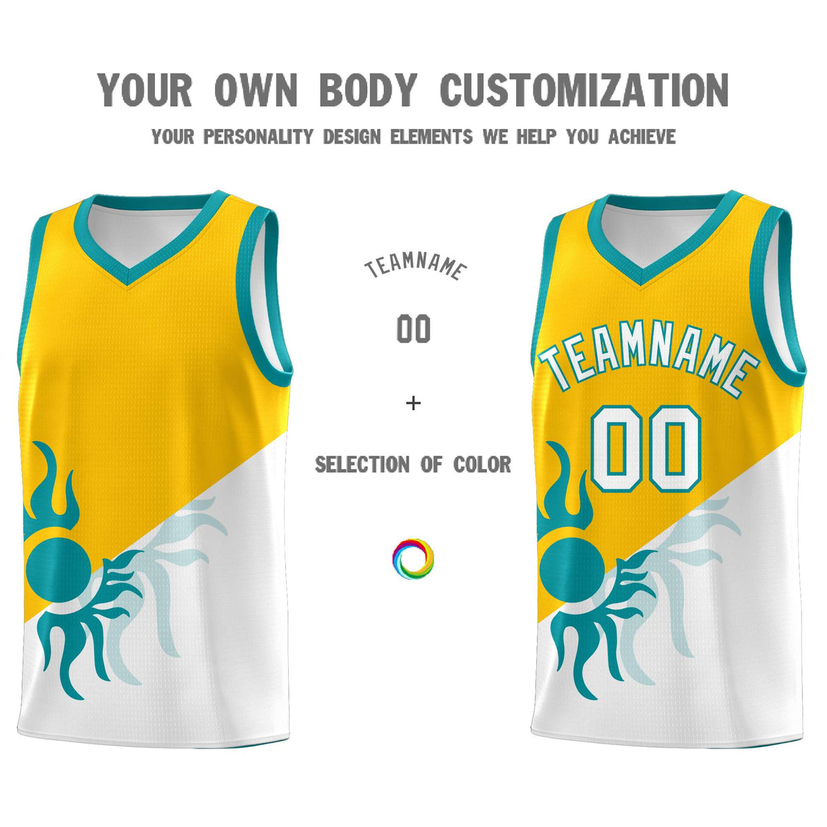 Custom Youth Basketball Jerseys - Yellow White Sunburst Design Two Tone Uniforms