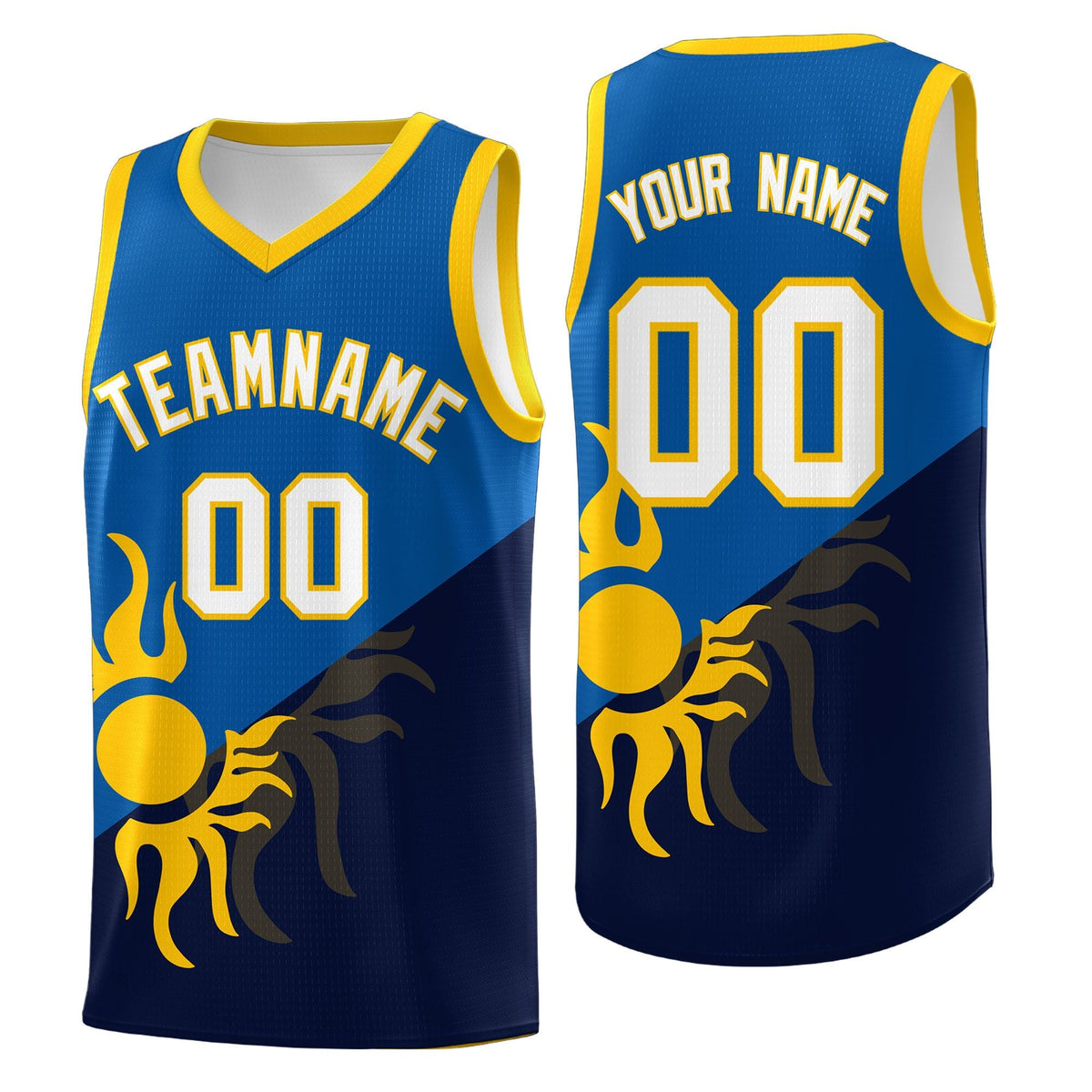 Custom Youth Basketball Jerseys - Royal Navy Sunburst Design Two Tone Uniforms