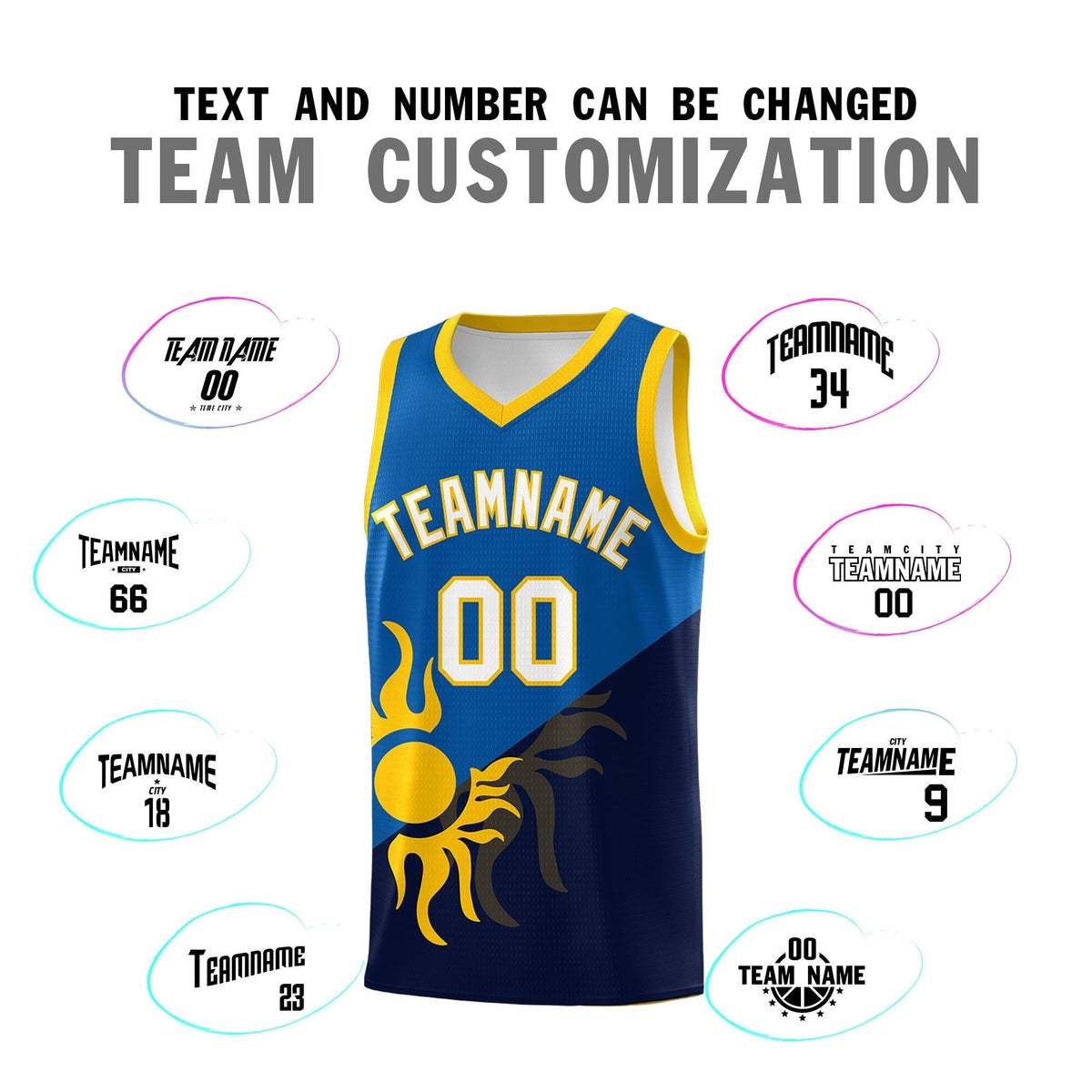 Custom Youth Basketball Jerseys - Royal Navy Sunburst Design Two Tone Uniforms