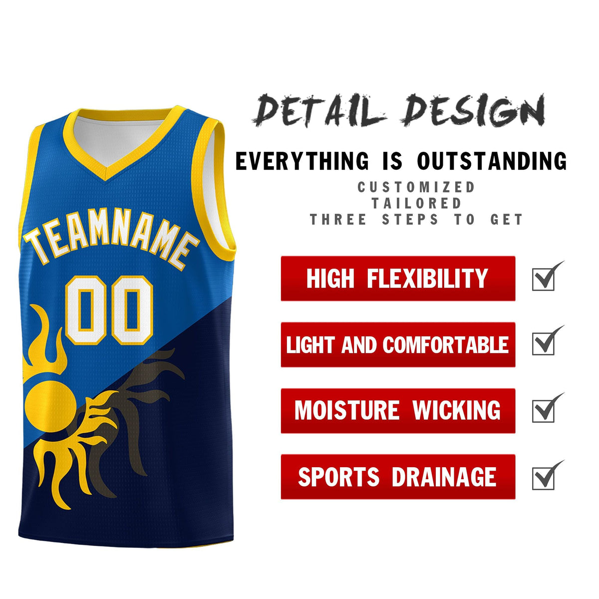 Custom Youth Basketball Jerseys - Royal Navy Sunburst Design Two Tone Uniforms