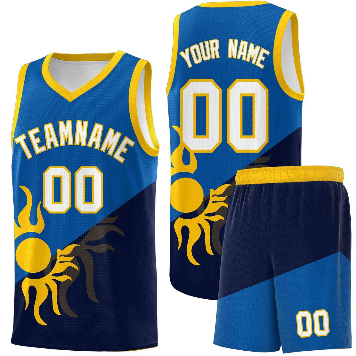 Custom Youth Basketball Jerseys - Royal Navy Sunburst Design Two Tone Uniforms