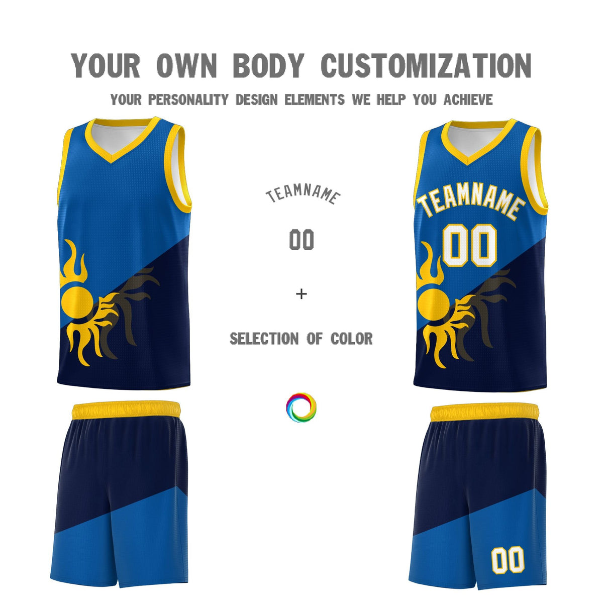 Custom Youth Basketball Jerseys - Royal Navy Sunburst Design Two Tone Uniforms