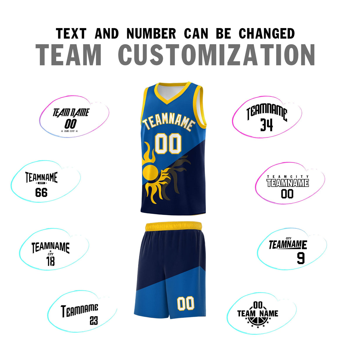Custom Youth Basketball Jerseys - Royal Navy Sunburst Design Two Tone Uniforms