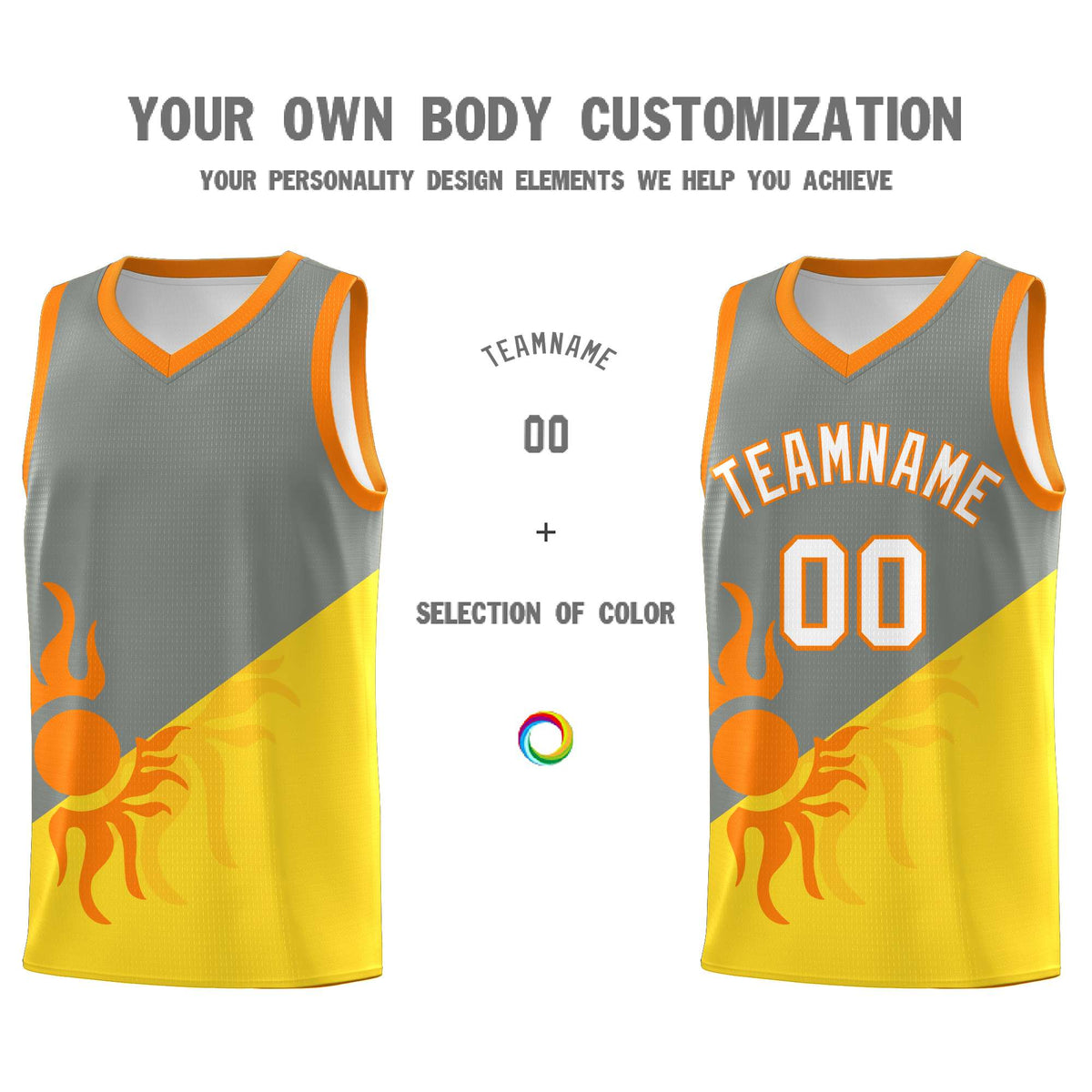 Custom Youth Basketball Jerseys - Gray Gold Radiant Sun Design Two Tone Uniforms
