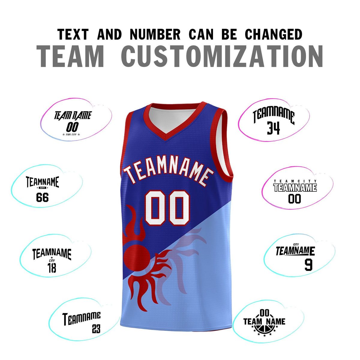 Custom Youth Basketball Jerseys - Royal Light Blue Sunburst Design Two Tone Uniforms