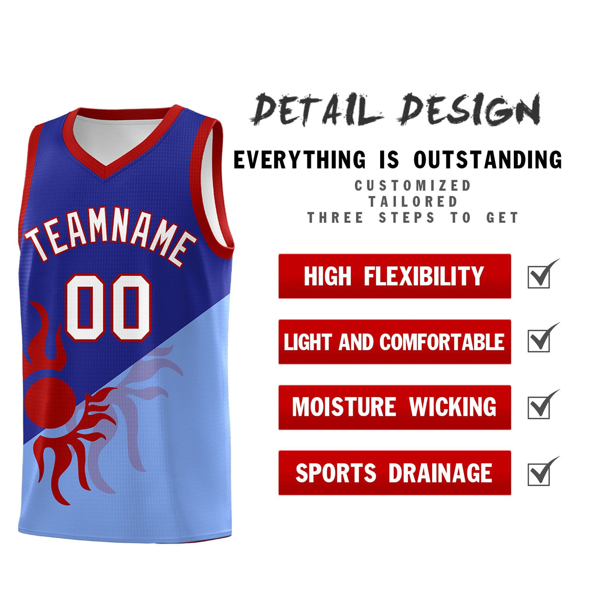 Custom Youth Basketball Jerseys - Royal Light Blue Sunburst Design Two Tone Uniforms