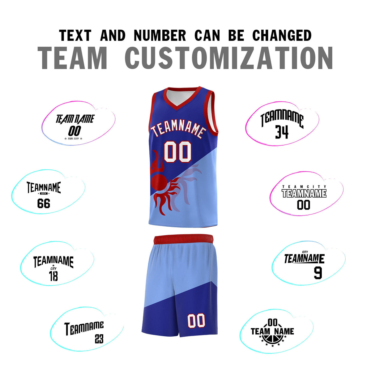 Custom Youth Basketball Jerseys - Royal Light Blue Sunburst Design Two Tone Uniforms