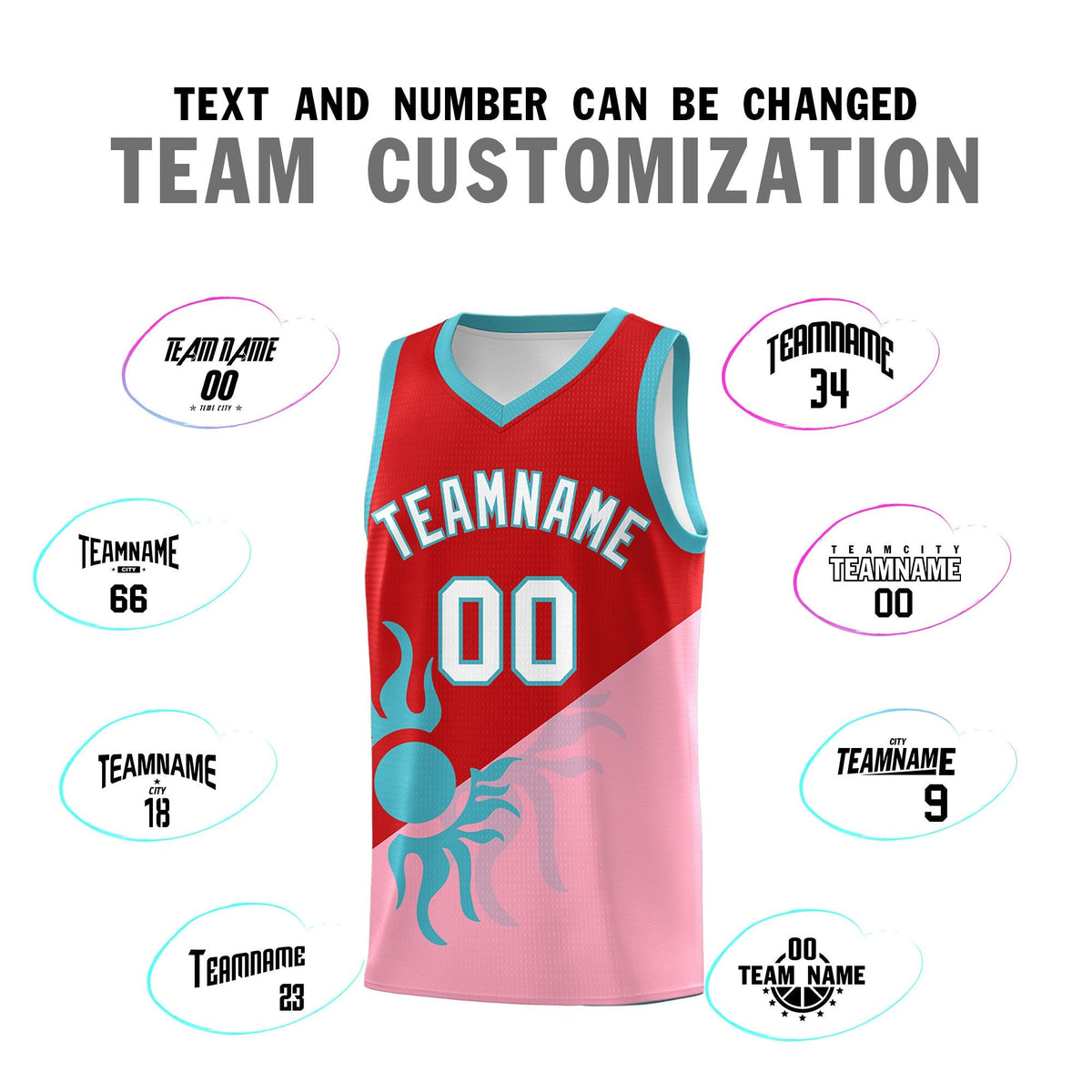 Custom Youth Basketball Jerseys - Red Light Pink Sunburst Design Two Tone Uniforms