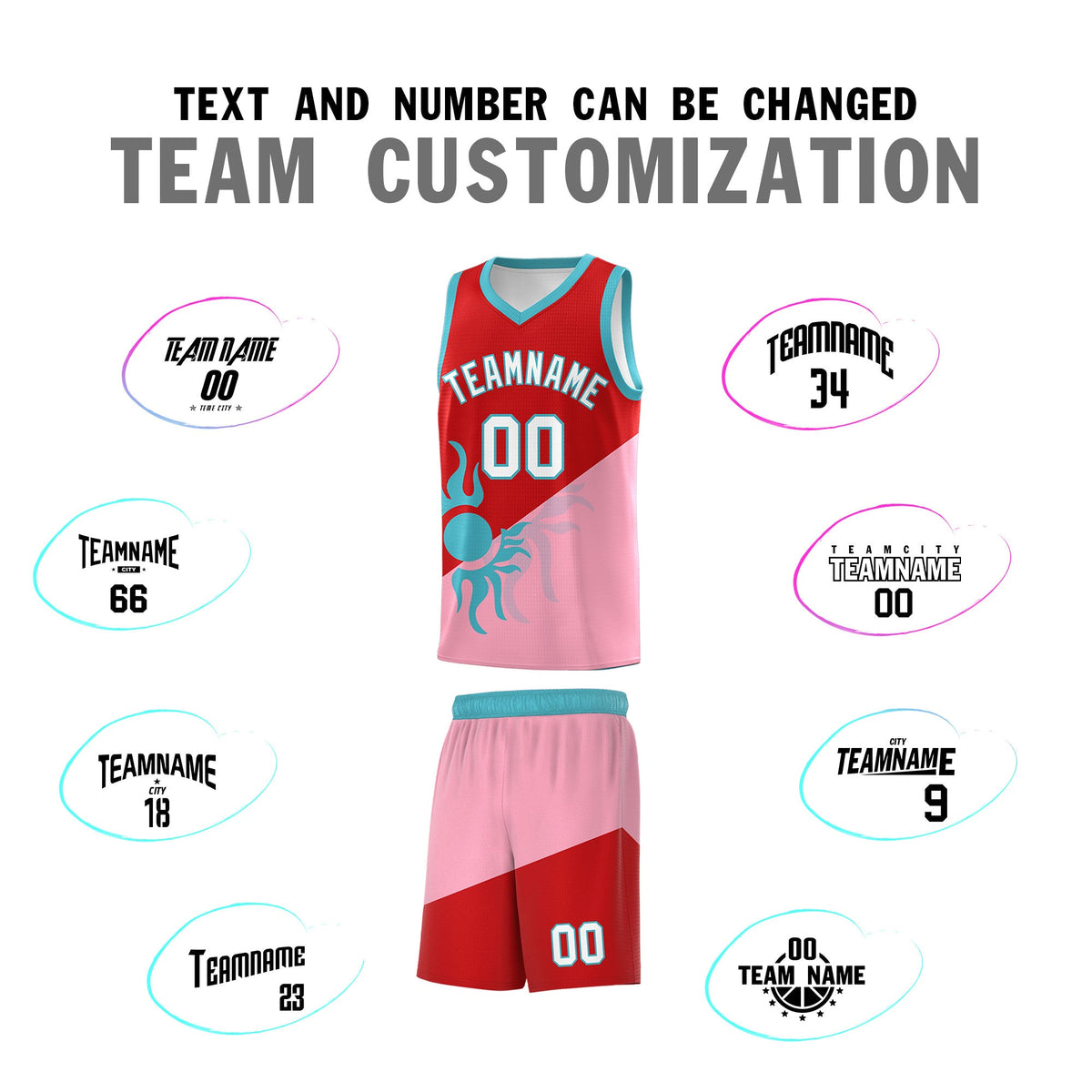 Custom Youth Basketball Jerseys - Red Light Pink Sunburst Design Two Tone Uniforms