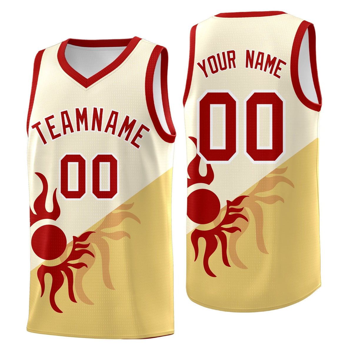 Custom Youth Basketball Jerseys - Cream Khaki Sunburst Design Two Tone Uniforms