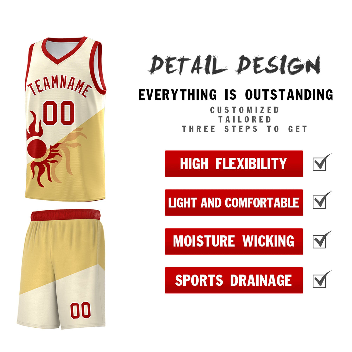 Custom Youth Basketball Jerseys - Cream Khaki Sunburst Design Two Tone Uniforms