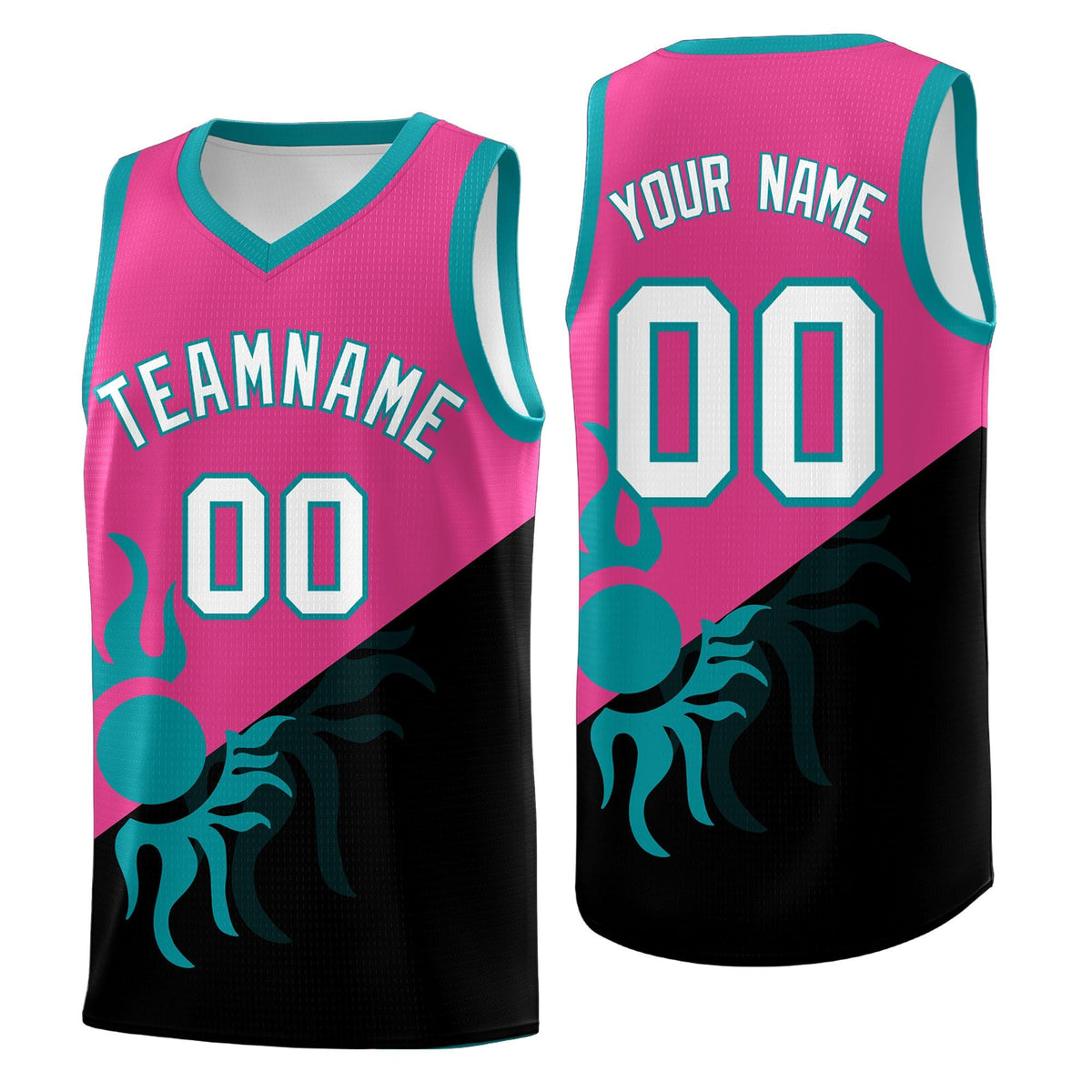 Custom Youth Basketball Jerseys - Rose Red Black Sunburst Design Two Tone Uniforms