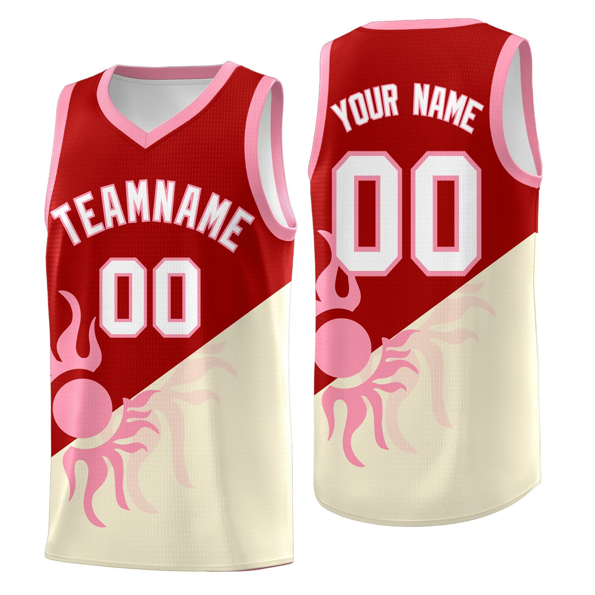 Custom Youth Basketball Jerseys - Red Light Khaki  Radiant Sun Design Two Tone Uniforms