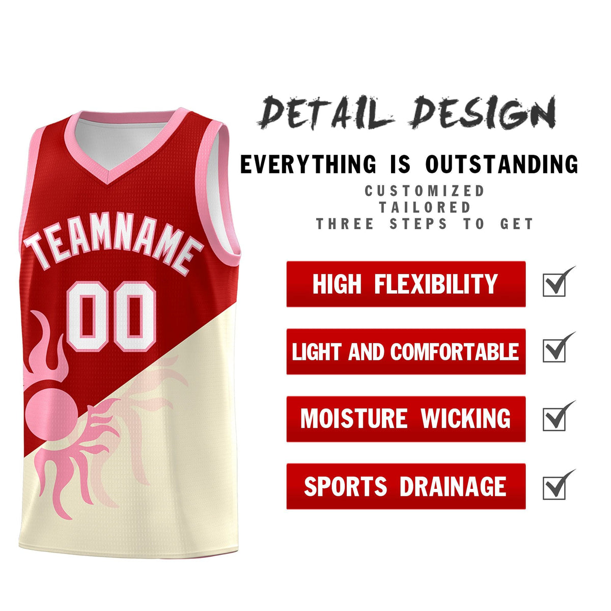 Custom Youth Basketball Jerseys - Red Light Khaki  Radiant Sun Design Two Tone Uniforms