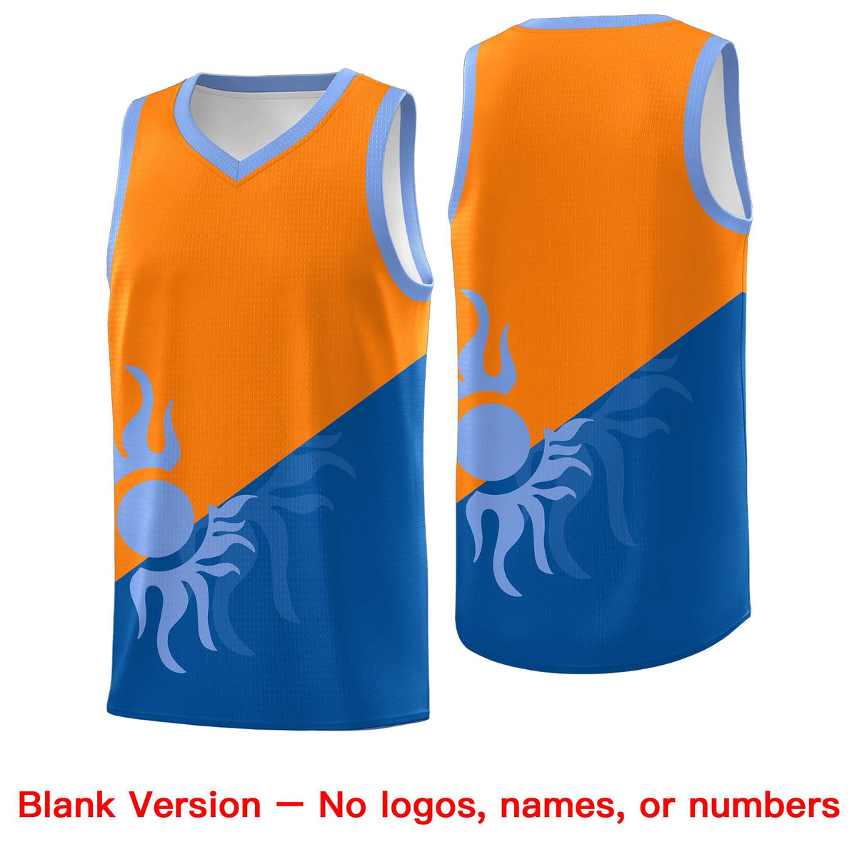 Custom Youth Basketball Jerseys - Royal Orange Sunburst Design Two Tone Uniforms