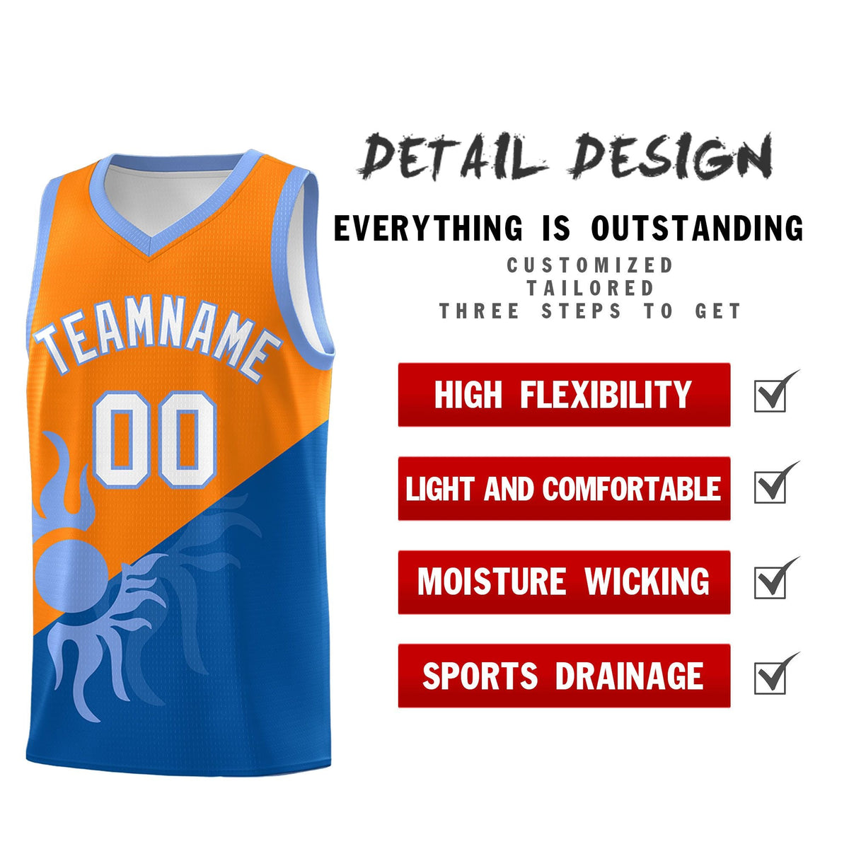 Custom Youth Basketball Jerseys - Royal Orange Sunburst Design Two Tone Uniforms
