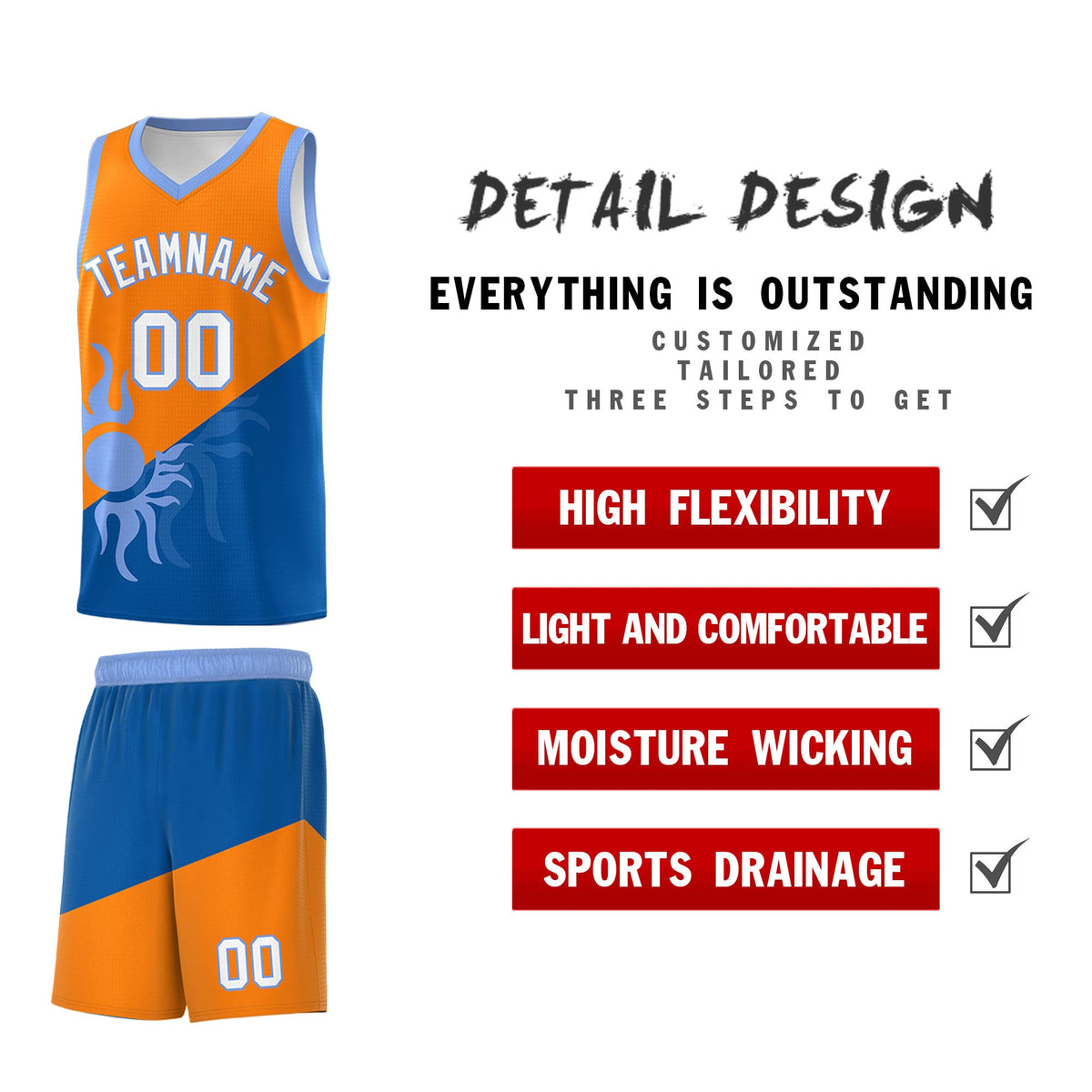 Custom Youth Basketball Jerseys - Royal Orange Sunburst Design Two Tone Uniforms