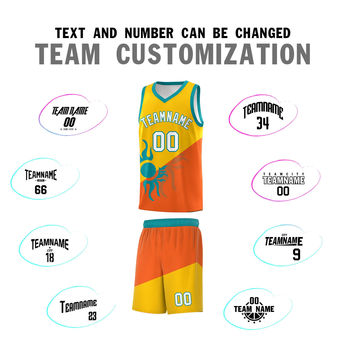 Custom Youth Basketball Jerseys - Yellow Orange Radiant Sun Design Two Tone Uniforms