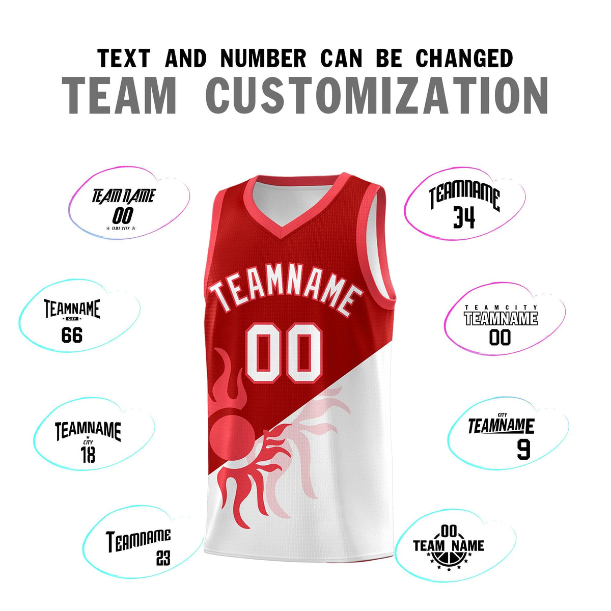 Custom Youth Basketball Jerseys - Red White Sunburst Design Two Tone Uniforms