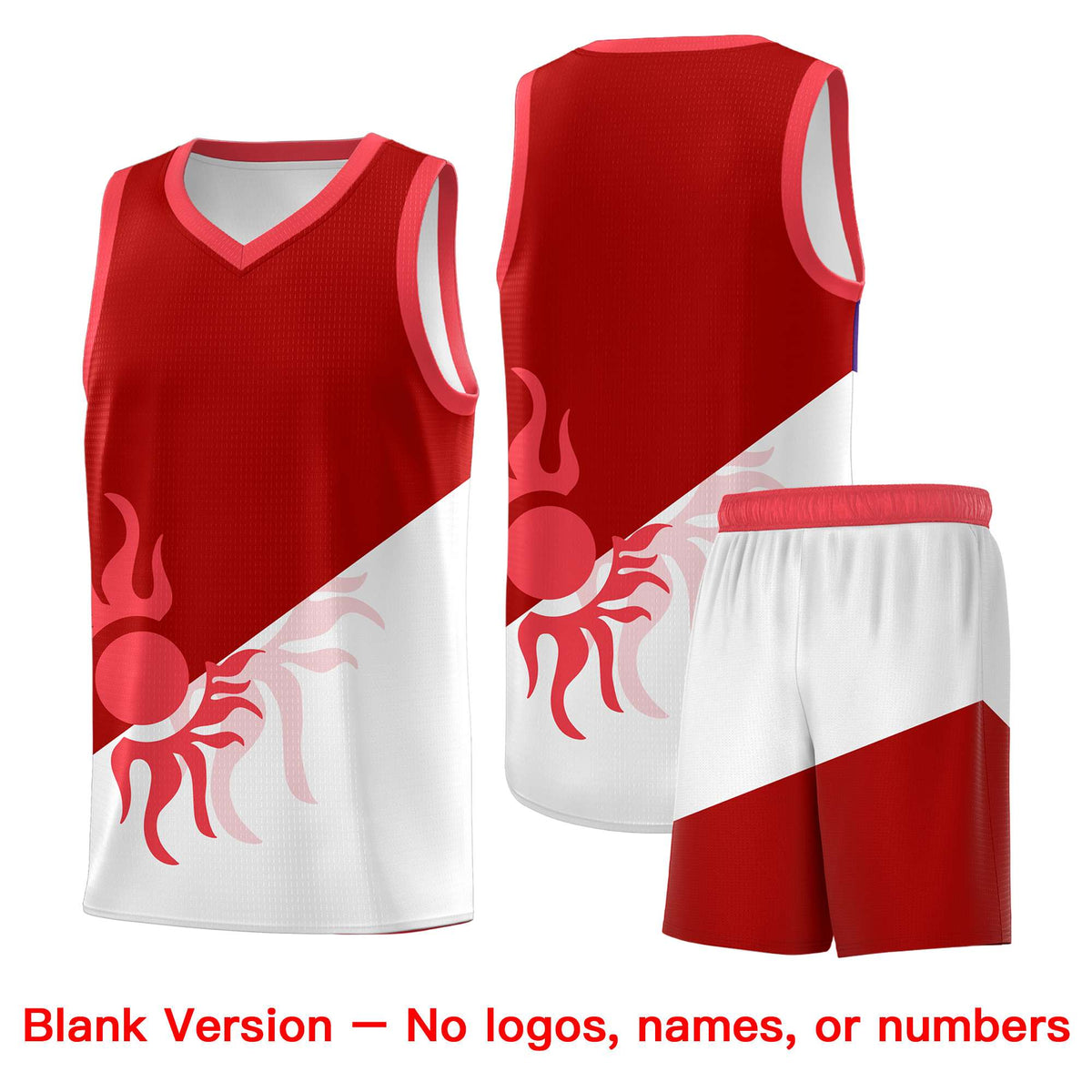 Custom Youth Basketball Jerseys - Red White Sunburst Design Two Tone Uniforms