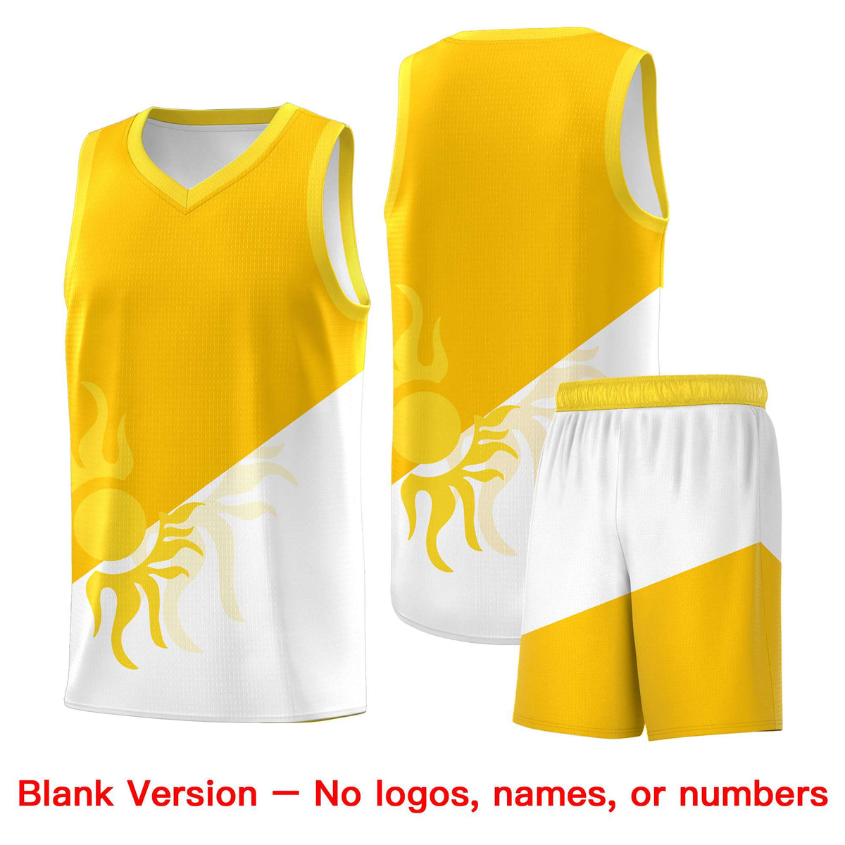 Custom Youth Basketball Jerseys - Yellow White Sunburst Design Two Tone Uniforms