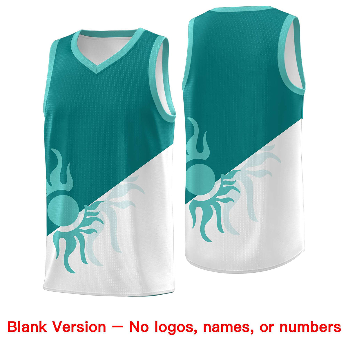 Custom Youth Basketball Jerseys - Teal White Sunburst Design Two Tone Uniforms